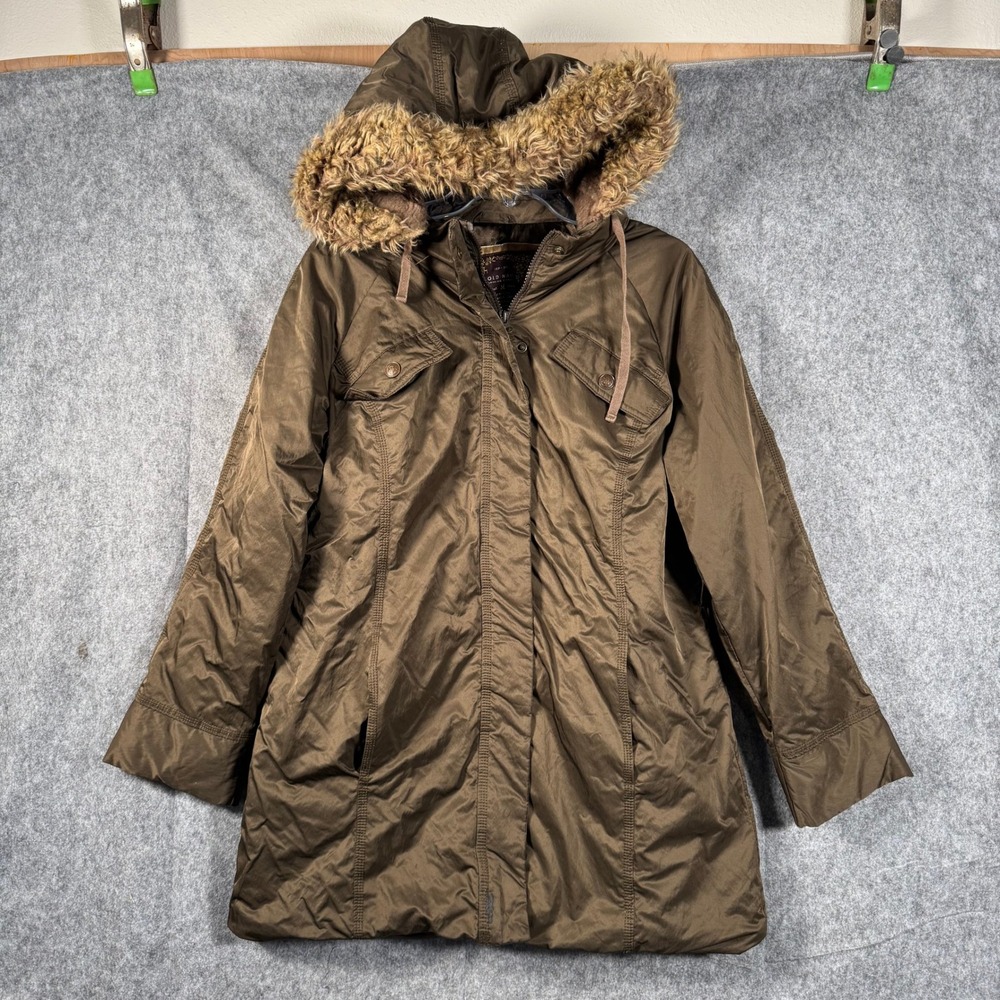 Y2K Old Navy Womens Hooded Faux Fur Trim Military Parka‎ Coat Size M Puffer Long
